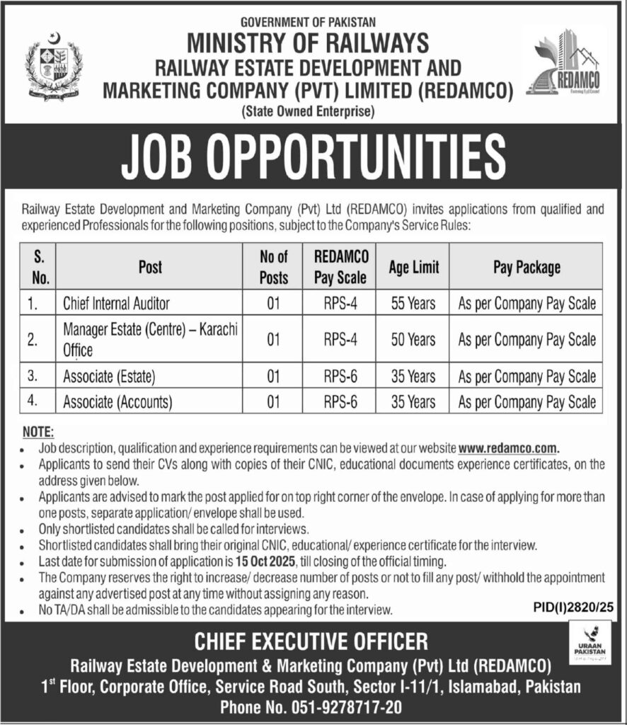 REDAMCO Jobs 2025 Apply for Chief Internal Auditor
