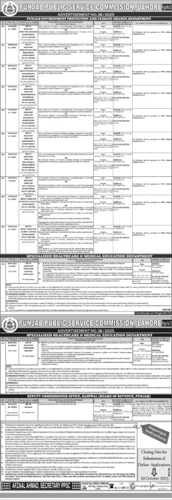 PPSC Jobs Ad No 38/2025 Apply Online